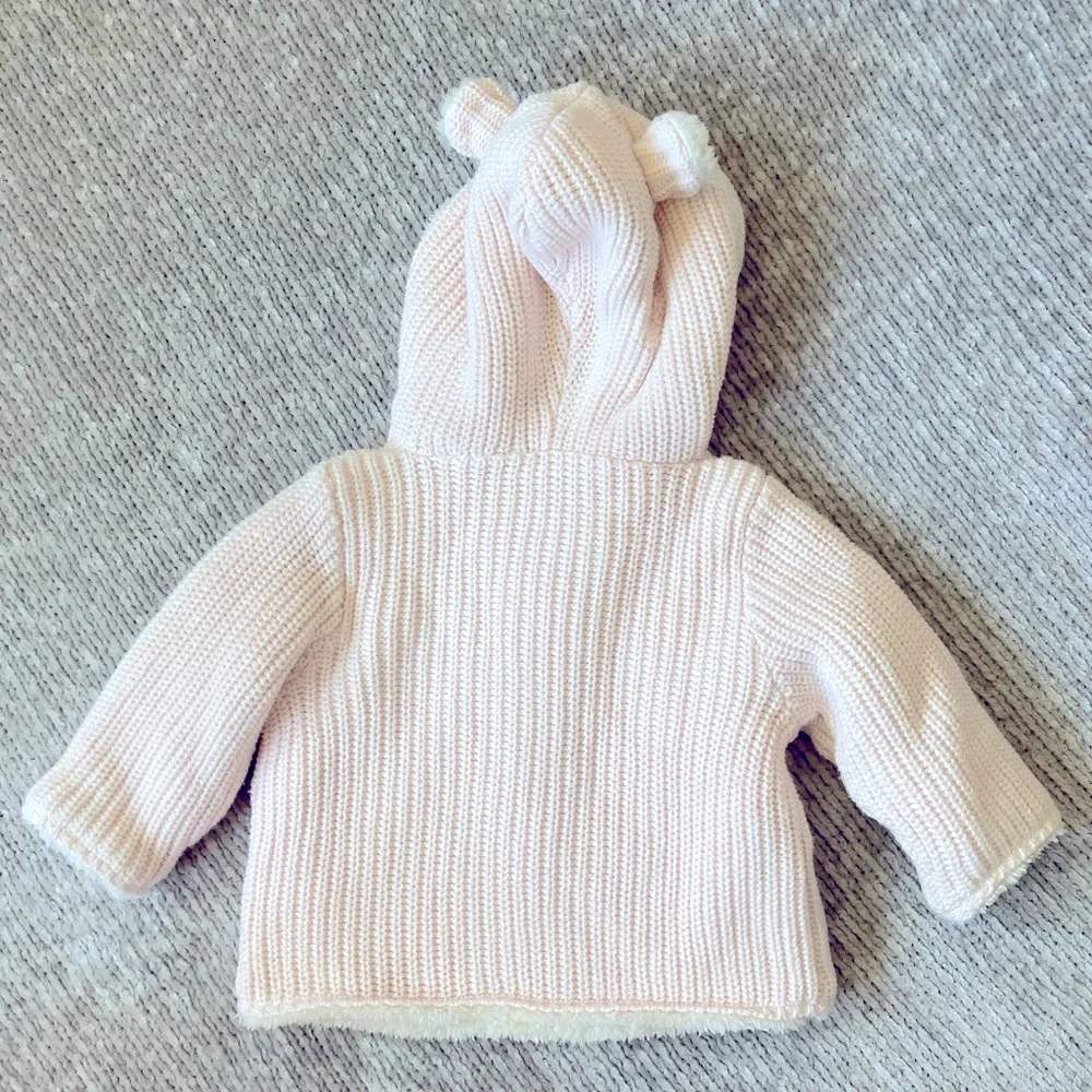 Baby Gap Pink Knit Hooded Cardigan With Sherpa‎ Lining Size 3–6M Cozy Jacket